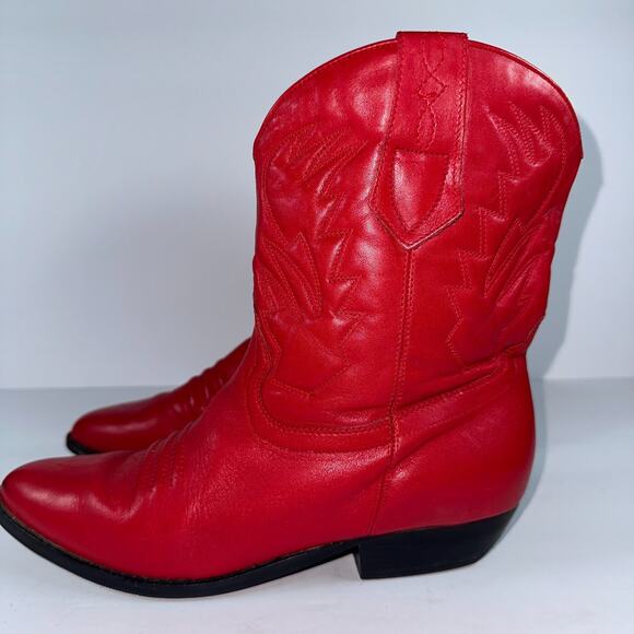 Jasper Blass Plum Leather Cowboy Boots Women's 7.5 (US) Red 1" Heel Festival - Picture 5 of 12